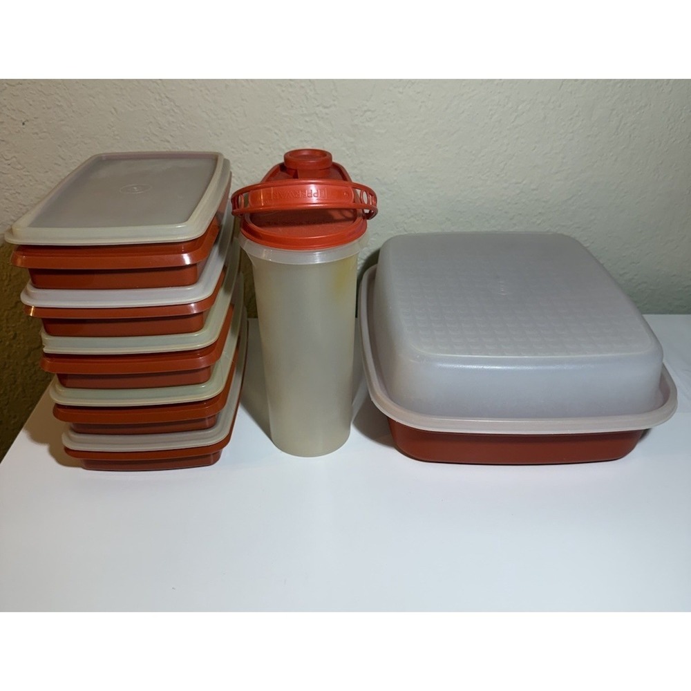 Vtg Tupperware Harvest Orange Lot Cake Taker Pitcher 5 Sandwich Keepers Papeika